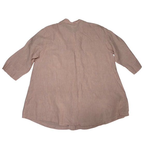 FLAX Linen Tunic Top Womens 1G Dusty Pink Button Down Mandarin Collar 3/4 Sleeve - Picture 8 of 8